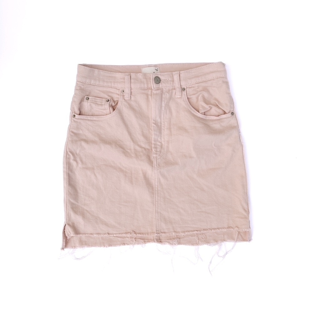 Aritzia Wilfred Free Distressed Tanit Denim Mini Skirt Pink Primrose - Size 8 - Picture 1 of 5